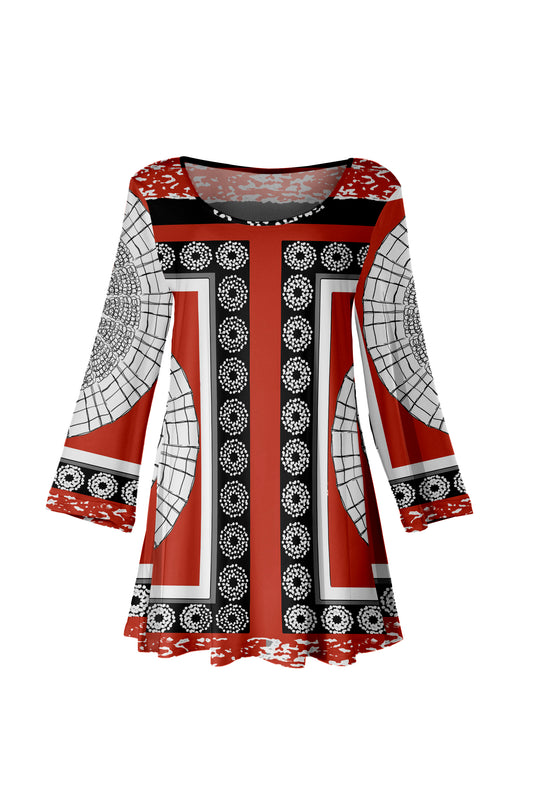Bold Print Tunic-Red Black