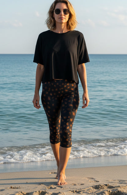 Capri Leggings-Black -White Animal Print