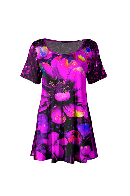 Short SleevesTunic with beautiful prints-Black Gold Floral