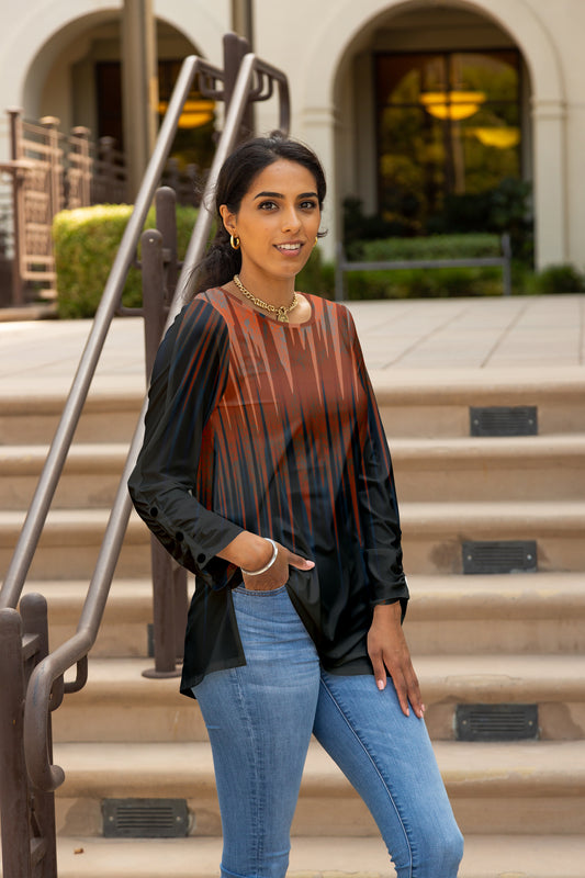Side-Button Sleeve Flowy Tunic-Black Brown