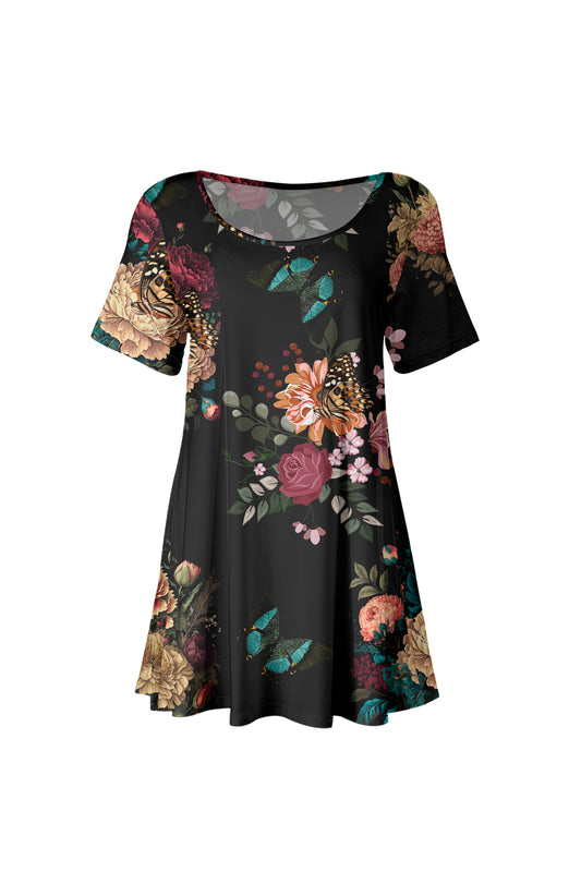 Short SleevesTunic with beautiful prints-Black Multi