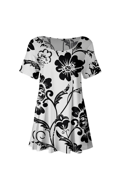 Short SleevesTunic with beautiful prints-Black Gold Floral