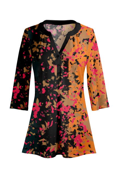 Classic Button-Front V-Collar Tunic-Black Pink