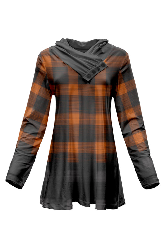 Classic Button-Collar Knit Tunic-Orange Black